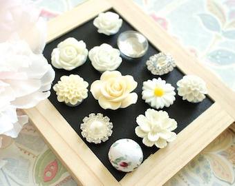 Ivory Flower Magnets - Eclectic Fridge, Locker, or Wedding Board Set