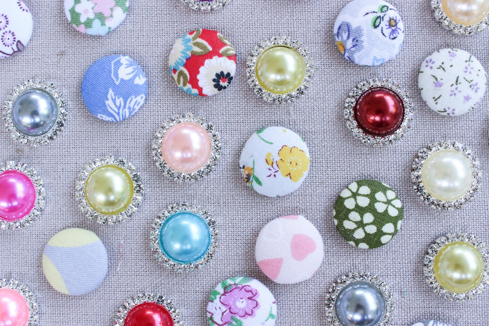 Rhinestone and Cotton Fabric Push Pins Mix Set Combo Set Etsy