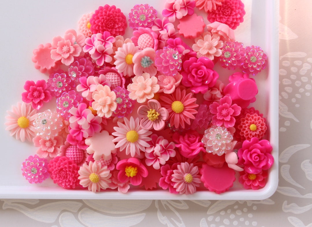 25 Pink Resin Flower Cabochon Pink Resin Mix Flower Flower - Etsy