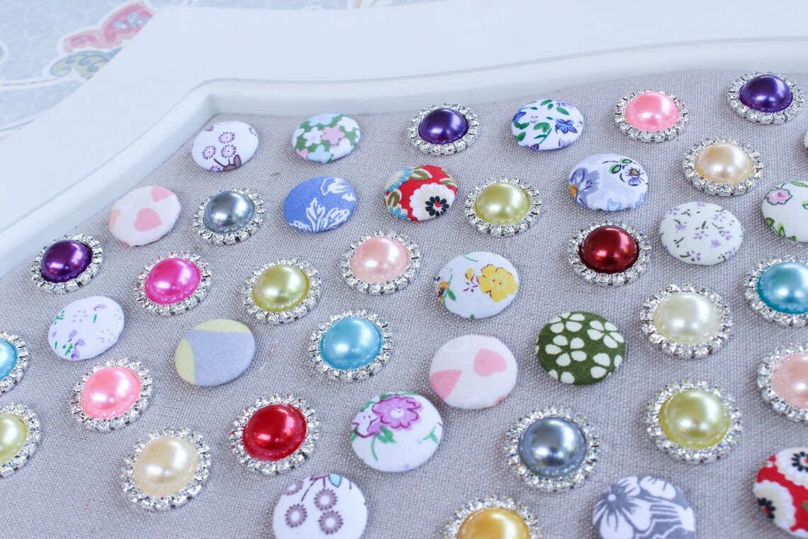 Rhinestone and Cotton Fabric Push Pins Mix Set Combo Set Etsy