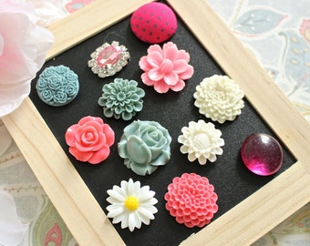 Mixed Pink / White / Gray 12pcs Fridge Magnets, Mix Color Magnets, Flower Magnets, Bright Fridge Magnets, Colorful Magnet Set, Pink Magnets