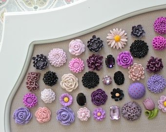 Purple and Black Cork Board Thumbtack, Mix Floral Pushpins Set, Cute Push Pin, Beautiful Thumbtack, Bulletin Board Pins