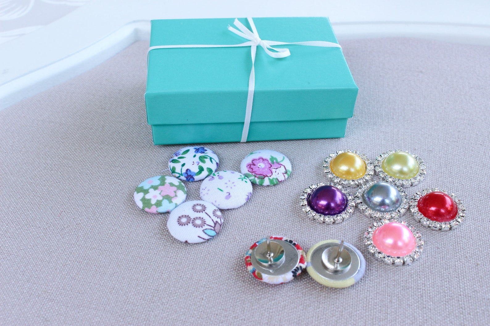 Rhinestone and Cotton Fabric Push Pins Mix Set Combo Set Etsy