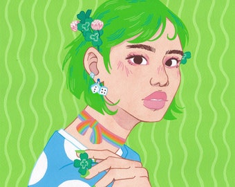 Good Luck Girl Gouache Giclee Art Print Room Decor