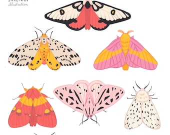 Moth Party Colorful Gouache Giclee Art Print Room Decor