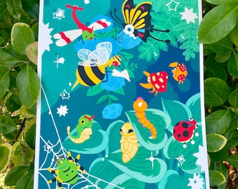 Bug Pokemon Colorful Gouache Giclee Art Print Room Decor
