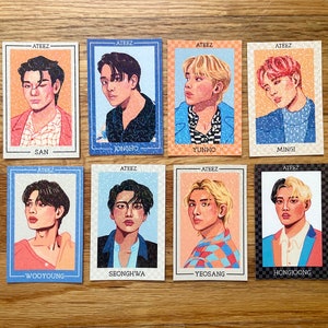 Ateez Kpop Illustrated Sparkly Photocards