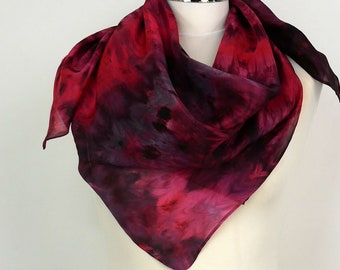 PURE SILK Large Square Scarf Head Hair Wrap Red Pink Rose Bandana Valentine Gift