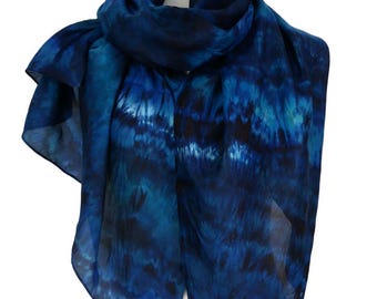 Navy silk scarf women Aurora Silk scarf large Navy blue green shawl unique Navy blue silk wrap 50th birthday Gift her scarf silk Anniversary