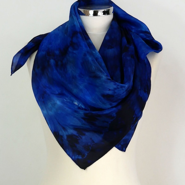 Dark blue silk scarf square Indigo Dream Hand dyed silk scarf Blue silk bandana Unique Christmas gift for wife Birthday gift for November