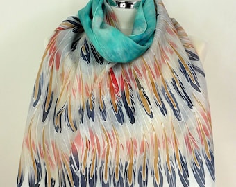 Blue handmade silk scarf Turquoise Heron Turquoise blue hand painted silk scarf for women with painted wings Unique silk anniversary gift