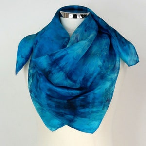 Blue square silk scarf Sea Waves Hand dyed silk scarf Silk scarf women Gift for mum Birthday gift for her Silk scarf square Turquoise scarf