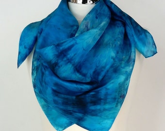 Blue square silk scarf Sea Waves Hand dyed silk scarf Silk scarf women Gift for mum Birthday gift for her Silk scarf square Turquoise scarf