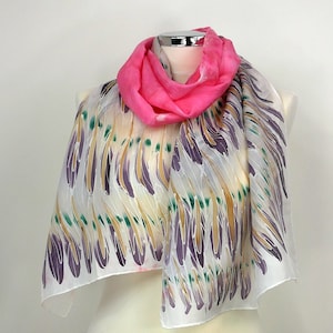Hand painted silk scarf Pink Heron Bird wing scarf Silk scarf women Unique gift for her Pink silk scarf Oblong silk scarf Gift for mother
