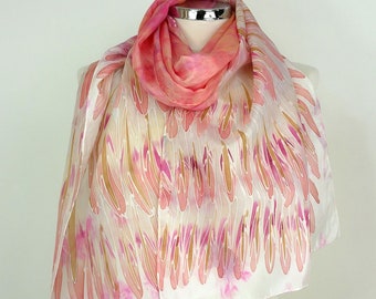 Peach pink silk scarf Peach Parrot Hand painted silk scarf oblong Red peach pink scarf 50th birthday Silk gift wife Summer silk scarf gift