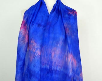 Electric blue silk scarf Cornflower Blue pink purple silk scarf oblong March birthday gift friend Silk anniversary wife gift Holiday scarf