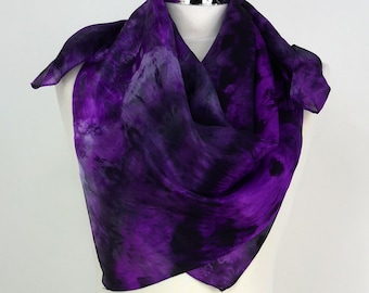 Purple silk scarf square Purple Sky Handmade silk scarf Black purple silk square scarf women 30th birthday gift her Purple Christmas scarf