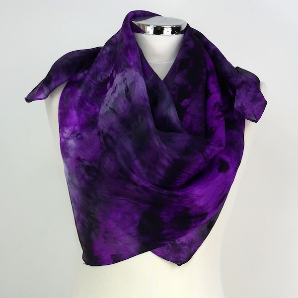 Purple silk scarf square Purple Sky Handmade silk scarf Black purple silk square scarf women 30th birthday gift her Purple Christmas scarf