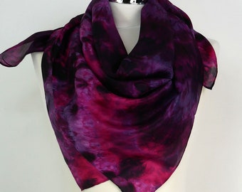 Magenta black silk scarf square Geranium Black pink handmade silk scarf uk Pink bandana silk Birthday gift girlfriend Christmas gift her uk