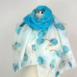 Turquoise silk scarf handmade Turquoise Feathers Hand painted silk scarf blue 50th birthday gift wife Silk gifts uk Unique scarf gift her