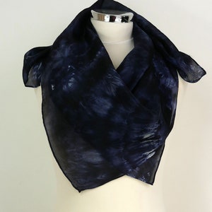 Black silk scarf square Midnight Hand dyed silk scarf Black white grey square scarf Silk scarf women Birthday Gift wife Unique silk gifts uk
