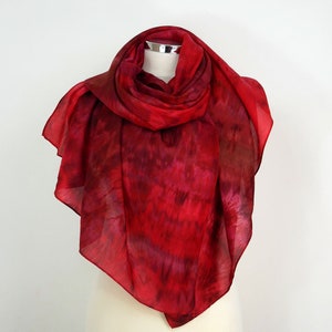 Red silk scarf large Lipstick Handmade silk scarf Brown purple red scarf women 50 birthday gift uk Mothers day gifts red UK Anniversary her