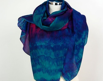 Pink green silk scarf women Cloud Forest Oversized silk shawl Turquoise pink green Hand dyed scarf uk 40th Birthday gift wife Silk gifts uk