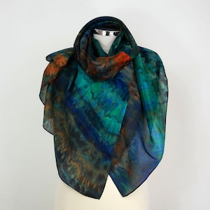 Marine blau Seidenschal Frauen Coral Reef Oversized Seidenschal blau orange grün Hand gefärbt Seidenschal Geburtstagsgeschenk Tochter Seide Jahrestag uk
