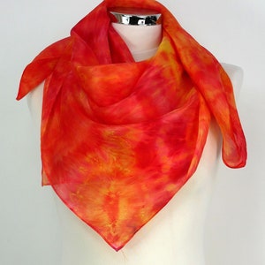 Orange yellow silk scarf square Sun Storm Square silk scarf orange yellow Summer silk scarf uk 30th Birthday gift wife her Silk anniversary