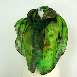 Enchanted Forest green silk scarf uk Oversized silk scarf green yellow orange Green silk shawl Gift for her Silk scarf women Gift for wife