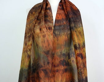 Brown silk scarf women Walnut Oblong silk scarf hand dyed Brown yellow black lightweight silk scarf uk Silk gifts her Birthday gift sister