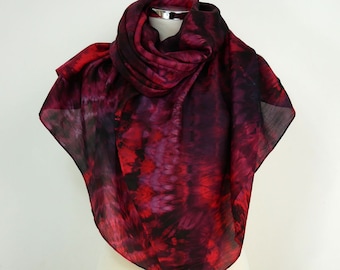 Red black silk scarf Black Rose Hand dyed red silk shawl Oversized silk scarf woman 30th Birthday gift sister Silk gift her Silk anniversary