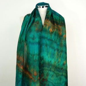 Green silk scarf Emerald maze Oblong silk scarf Hand dyed silk scarf Birthday gift for her Lightweight silk scarf Brown orange green scarf