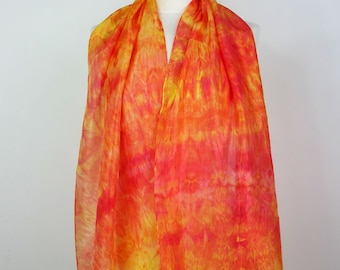 Orange yellow silk scarf Sun Storm Oblong silk scarf hand dyed in orange yellow magenta Birthday gift girlfriend Silk anniversary gift