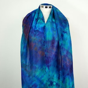 Purple blue silk scarf Atoll Purple green turquoise silk scarf women Unique Birthday Gift for mum Handmade silk gifts uk Luxury summer scarf