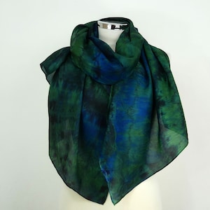 Green blue silk scarf uk Jungle Oversized silk scarf Hand dyed silk shawl green blue Evening silk wrap Birthday silk gift wife Anniversary