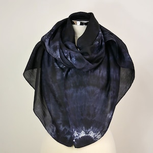 Black silk scarf Midnight Black silk shawl Oblong silk scarf Black silk sarong Silk scarf women Gift for her Black grey shibori silk scarf