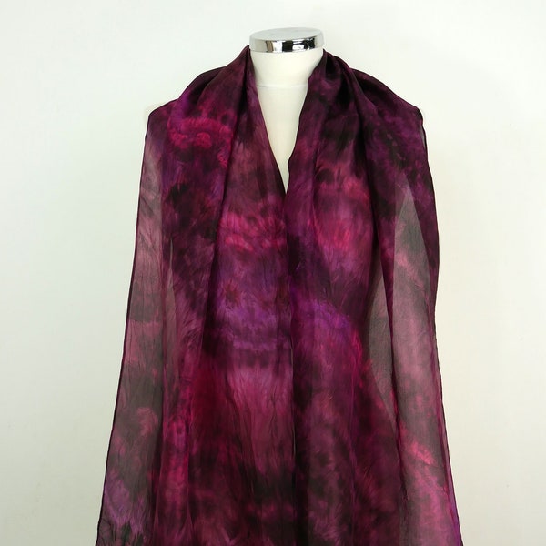 Purple silk scarf women Burgundy Wine Hand dyed silk scarf Gift for sister Purple magenta burgundy scarf Gift for mum Handmade scarf shibori