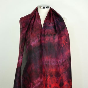 Red black silk scarf Black Rose Red shibori scarf Handmade silk scarf Red silk scarf women Long silk scarf Gift for wife Birthday gift mum