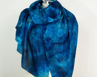 Turquoise silk scarf Sea Waves teal blue scarf women Oversized silk scarf uk Hand dyed silk shawl blue Silk gifts her Birthday gift sister