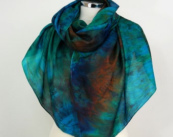 Colourful silk scarf oversized Crazy Rainbow Hand dyed silk scarf large Brown blue purple silk scarf Birthday gift friend Anniversary gifts