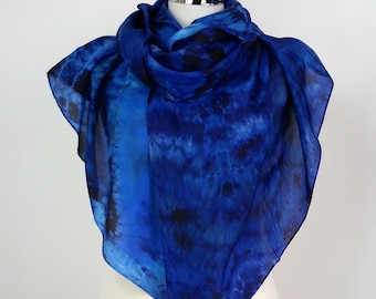 Blue silk scarf women Indigo Dream Silk scarf large Navy blue silk shawl Silk blue shawl Blue silk wrap Gift for mum Bikini beach wrap blue