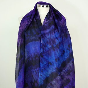 Blue purple silk scarf women oblong Night In Venice Black blue violet silk scarf handmade uk Purple gifts for wife Evening silk scarf spring