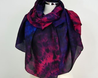 Pink blue silk scarf large Pink Agate Black navy magenta silk scarf Blue pink silk shawl hand dyed 40th birthday gift friend Mothersday gift
