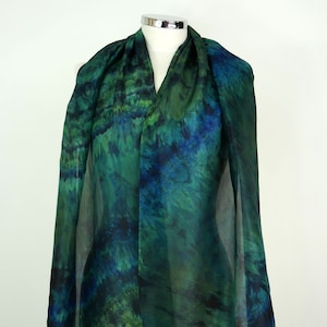 Dark green blue silk scarf Jungle Oblong silk scarf women Hand dyed silk scarf green Birthday silk gift Navy green scarf uk Handmade scarf