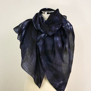 Black silk scarf women Midnight Hand dyed silk scarf large Grey black silk shawl Gift for sister Gift for wife Beach silk wrap Womens scarf