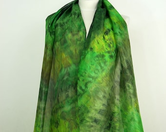 Green silk scarf uk Enchanted Forest Oblong silk scarf women Yellow green scarf Birthday gift wife Silk gifts anniversary 50th birthday gift