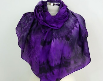 Purple silk scarf women Purple Sky Hand dyed silk scarf oversized Black purple silk shawl Silk gift her Silk gift wife Purple silk scarf uk