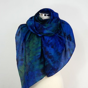 Green blue silk scarf large Blue Jungle Hand dyed silk shawl green blue Evening silk wrap for wedding 30th Birthday gift for partner uk