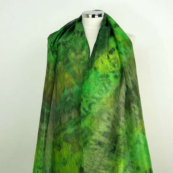 Green silk scarf uk Enchanted Forest Oblong silk scarf women Yellow green scarf Birthday gift wife Silk gifts anniversary 50th birthday gift